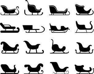 Black sleigh silhouettes on a white background