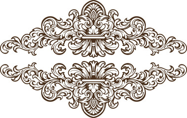 Baroque engraved. Victorian floral ornamental borders, vintage decorative frame elements. Vector illustration royal set for wedding invitation and greeting cards, ornaments romantic invitations