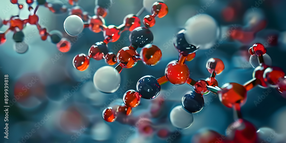 Poster visualizing the van der waals structure of tirzepatide molecule in a 3d model. concept 3d modeling, 