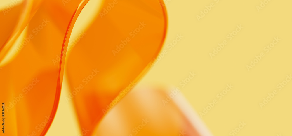 Poster macro of orange transparent glass curved stripe with extreme depth of field. place for text. modern 