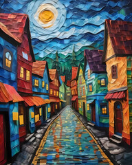 Fototapeta premium Impasto art design of a rural town.