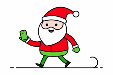 Vector Line Art of Cute Christmas Santa Claus - Cartoon Clipart Design