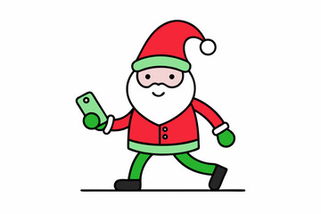 Vector Line Art of Cute Christmas Santa Claus - Cartoon Clipart Design