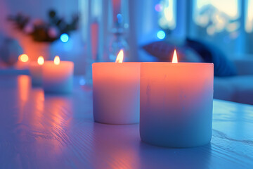 Burning candles on black background, shot with shallow depth of field