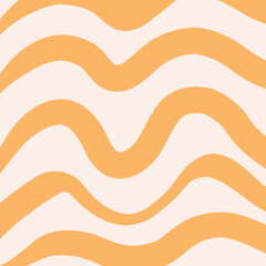 Groovy Waves Background. Psychedelic Abstract Wavy Curves Vector Pattern in 1970s Hippie Retro Style for Print on Textile, Wrapping Paper, Web Design and Social Media. Yellow color