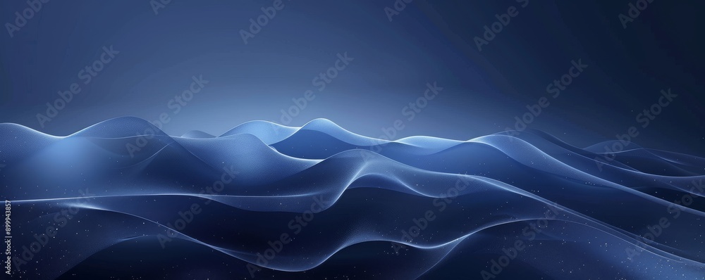 Poster minimalist dark blue gradient background with abstract wavy lines in soft gradient style