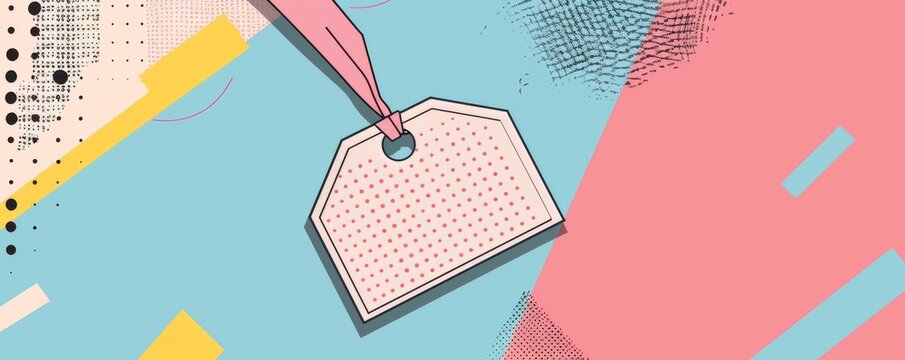 Minimalist comic book style blank tag with colorful geometric background