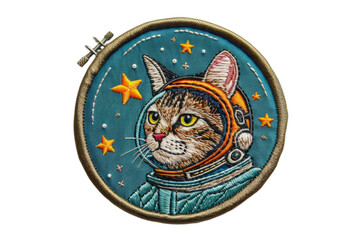 Space Cat Embroidery Patch Whimsical Astronaut Design for Apparel, Accessories, and Crafts