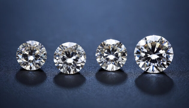 A collection of four beautifully cut diamonds of varying sizes reflects light against a dark background