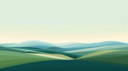 Obraz premium A serene landscape of undulating green hills stretches beneath a tranquil sky