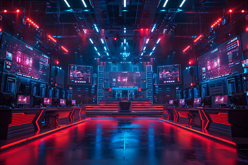 Sci Fi Neon Futuristic Retro Club Seat Chair Room Glowing Rectangle Lasers On Striped Wall Blue Purple Bar Gradient Vibrant Synth Wave Cyber Interior Stage