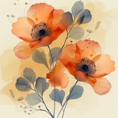 Elegant floral illustration with gentle flowers on a beige background.