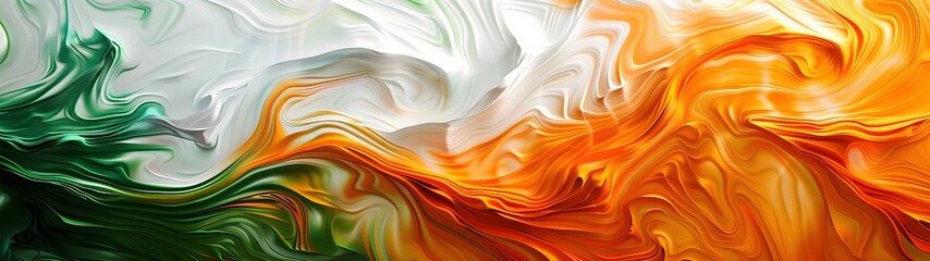 Abstract art with colors of the Indian flag in fluid motion, wide banner
