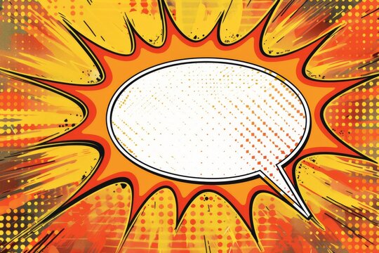 Dynamic comic book style explosion with blank speech bubble on a vibrant red background