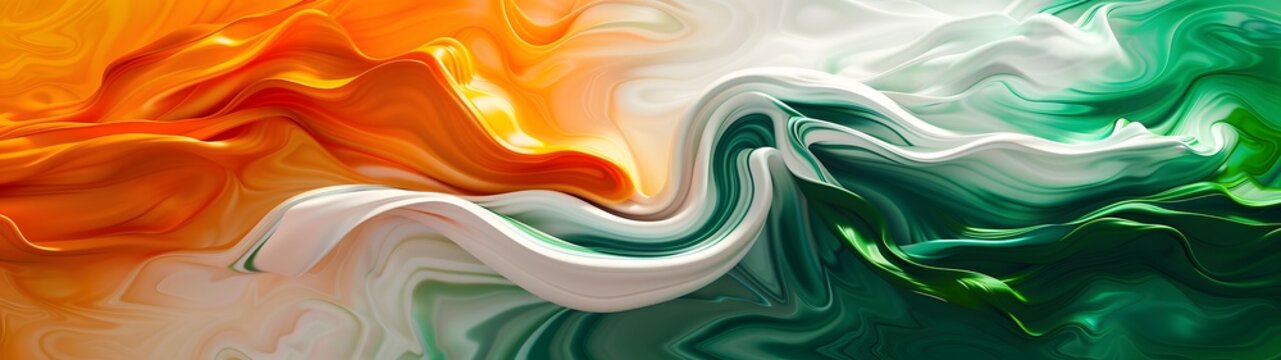 Abstract art with colors of the Indian flag in fluid motion, wide banner