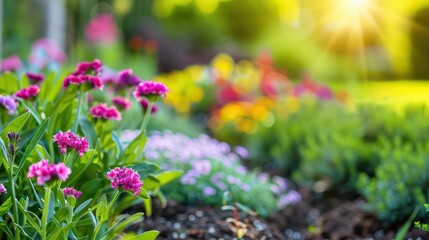 Obraz premium Herbaceous Border Garden Style Perennial Blooms Concept A herbaceous border garden features vibrant perennial blooms