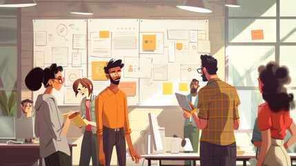 Illustrate a collaborative design session, with a diverse group of designers brainstorming and sharing ideas, highlighting the power of teamwork and diverse perspectives. 
