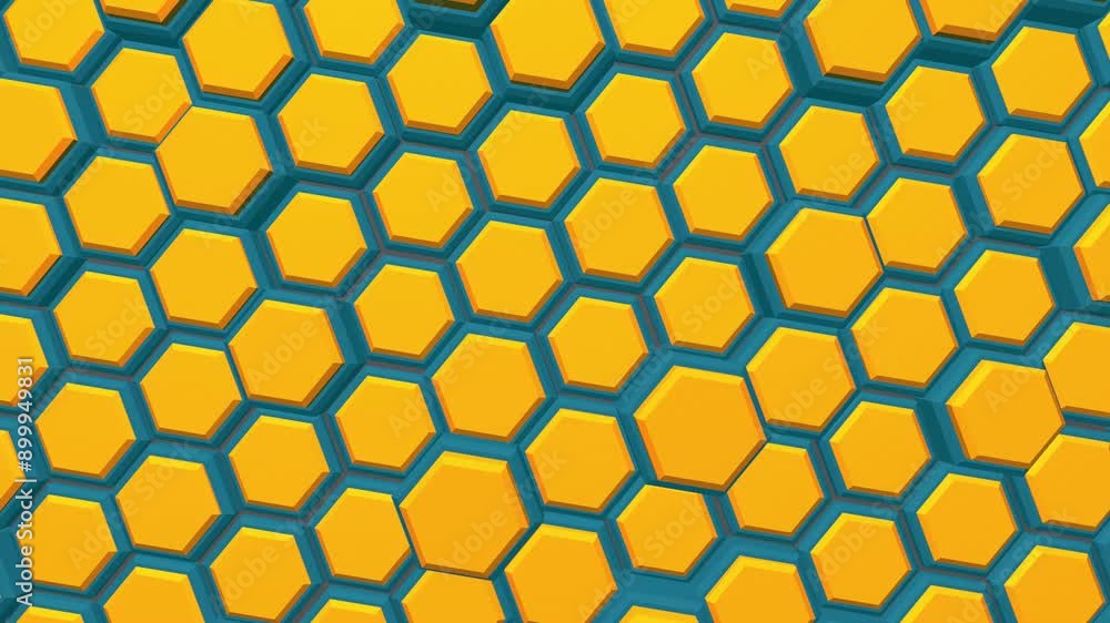 Poster yellow and blue hexagonal animation creating a dynamic and vibrant background.