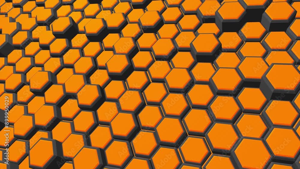Poster bright orange hexagonal animation with a bold and energetic dynamic background.