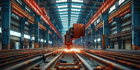 Robotic Arm Cutting Metal Structures Inside a Factory During Daytime Operations