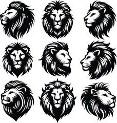 set of lion head  silhouette high regulation vector illustration