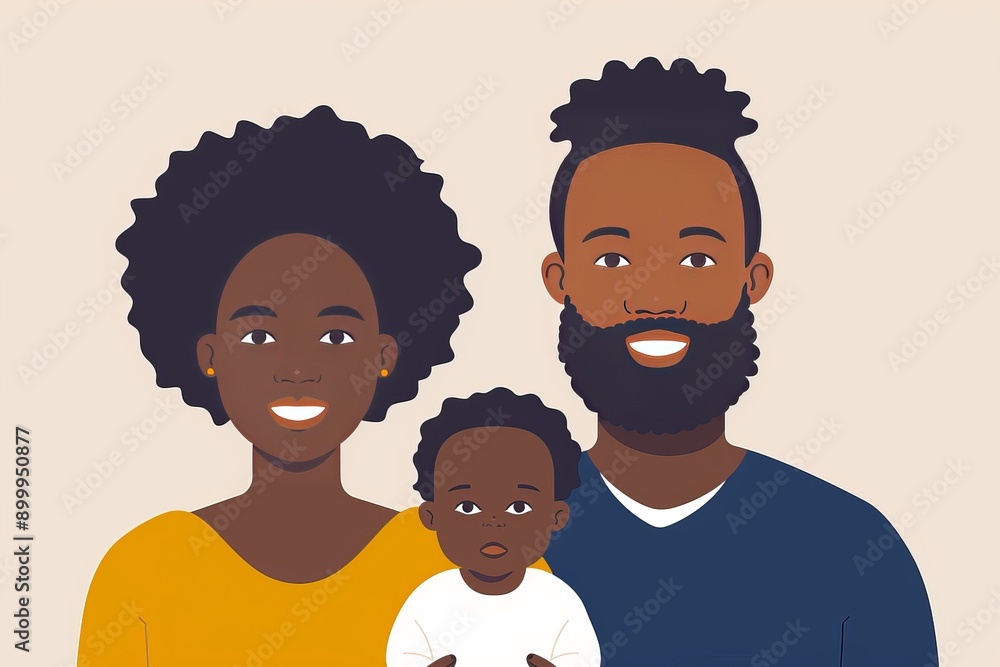 Poster Minimalist cartoon family portrait flat design neutral colors highlighting simplicity and unity in a modern clean illustration style