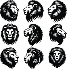 set of lion head  silhouette high regulation vector illustration