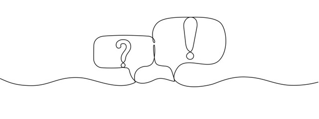  Continuous single line editable illustration of question and exclamation mark, and speech bubbles.   Vector illustration