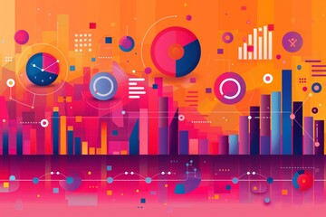 Abstract visual of statistical data through colorful graphs and charts, representing complex financial analytics with vibrant and dynamic hues, blending art and information.