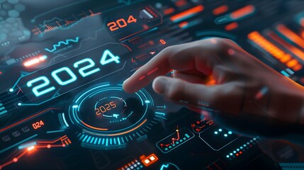 High-tech interface displaying a human hand interacting with futuristic data