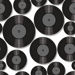 Seamless pattern print background with vinyl record disks vector illustration music  wallpaper decorative artistic texture 