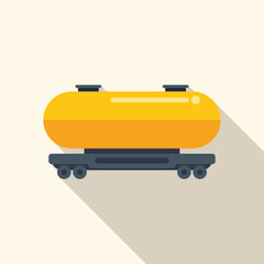 Yellow tank trailer carrying oil gas or petroleum products on railway platform