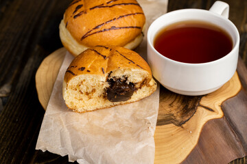 sweet dessert for tea with soft chocolate filling