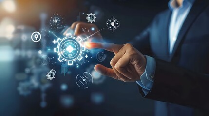 A business leader activating virtual quality control and automation interface