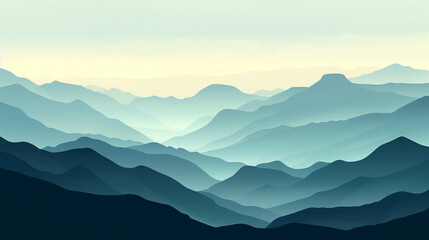 Obraz premium Minimalist mountain landscape in soft blue gradients.