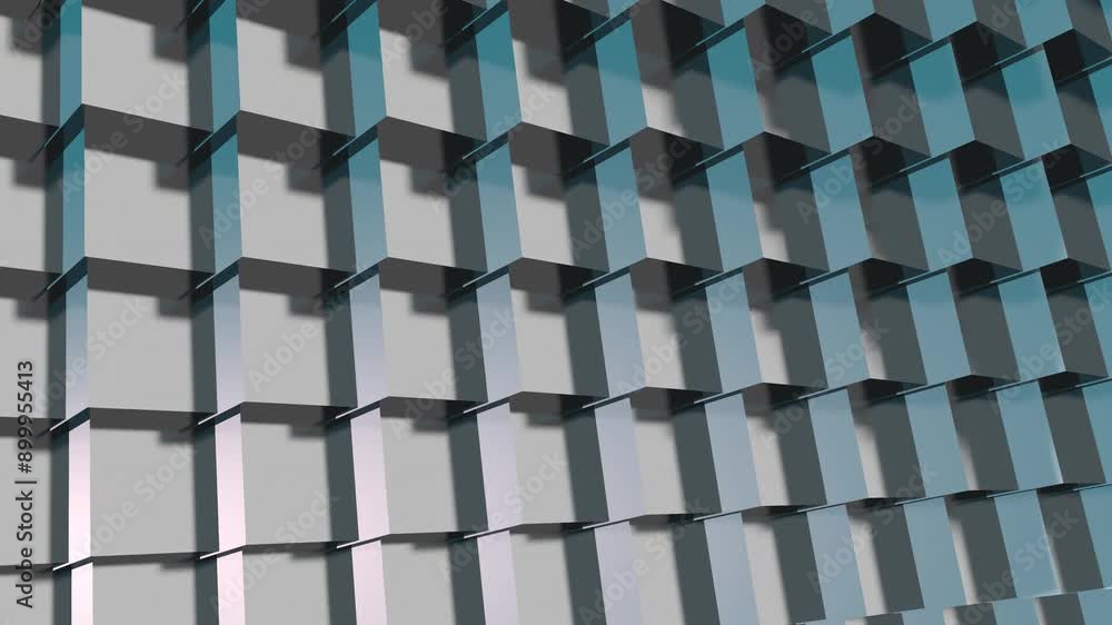Poster abstract 3d cubes with a light grey and teal color scheme, creating a modern animated background.
