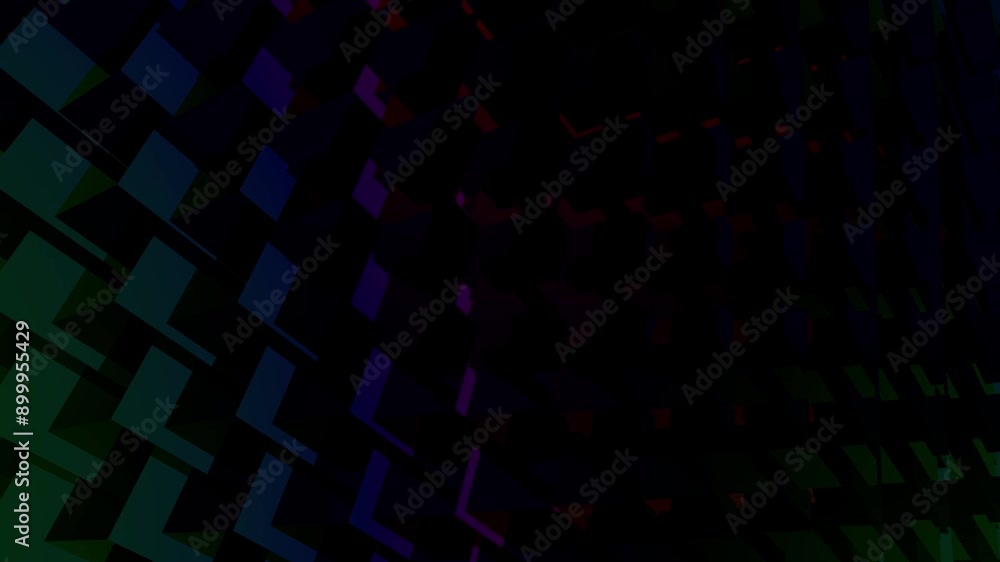 Poster abstract 3d cubes in a dark setting with a hint of red and blue highlights, creating a mysterious an