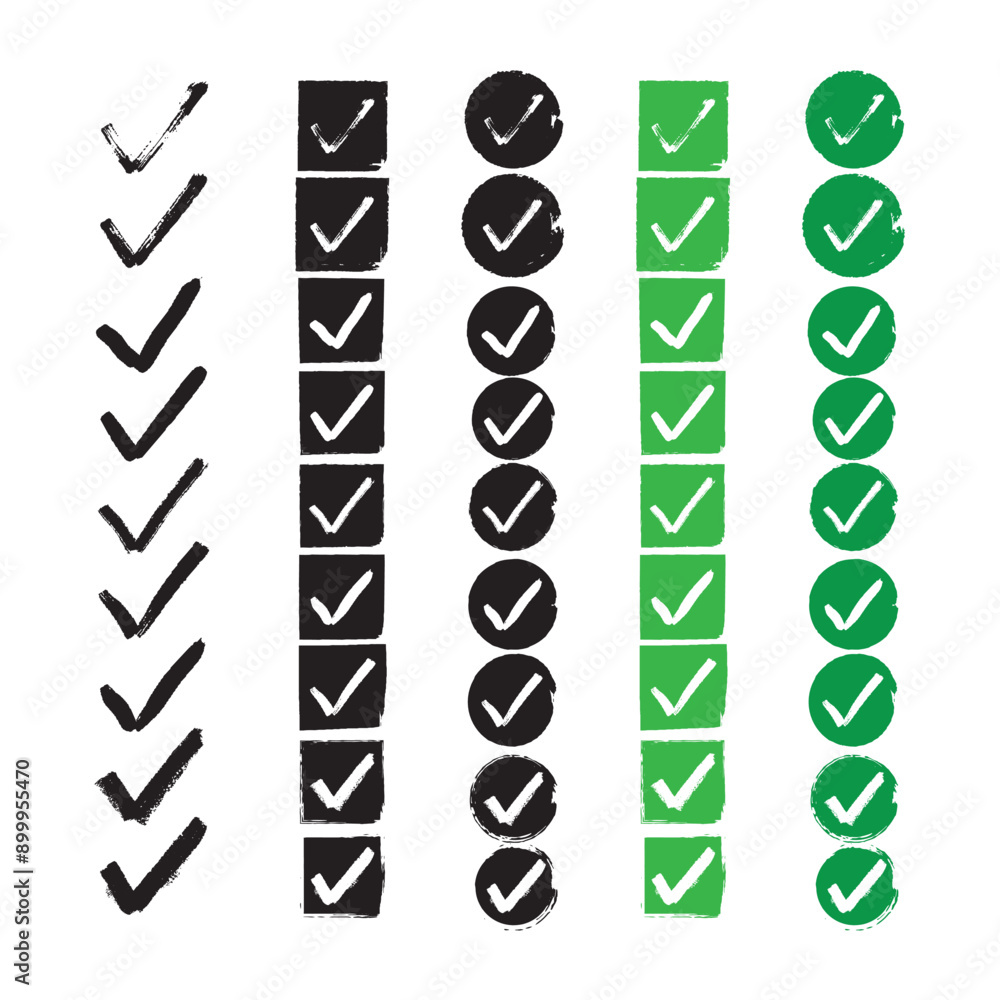 Poster brush strokes check mark set vector design.