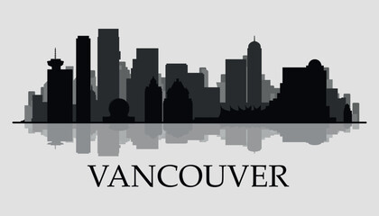 Fototapeta premium Vancouver. The city skyline. Silhouettes of buildings. Vector on a gray background 