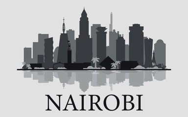 Fototapeta premium Nairobi. The city skyline. Silhouettes of buildings. Vector on a gray background 