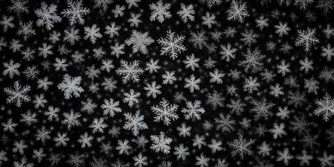 Fototapeta premium Schneeflocken in unterschiedlichsten Formen und Größen auf dunklem Hintergrund, die die einzigartige Schönheit und Diversität der Eiskristalle betonen