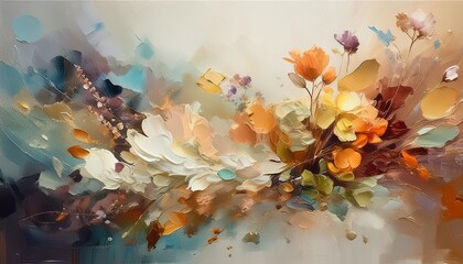 An artistic gentle colorful background with flowers painted by a palette knife	