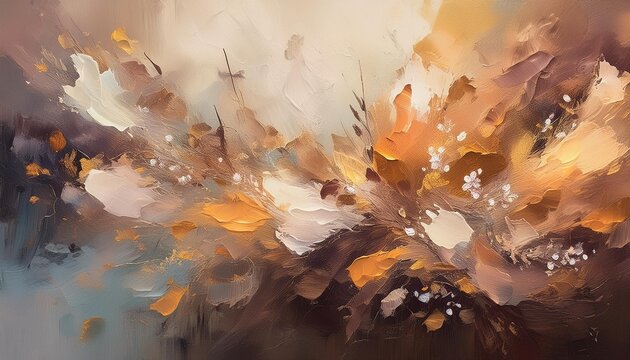 An artistic gentle colorful background with flowers painted by a palette knife	