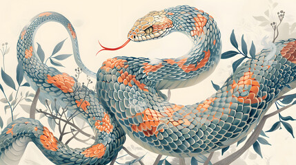 Obraz premium Ancient style ink painting illustration of the Year of the Snake