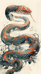 Obraz premium Ancient style ink painting illustration of the Year of the Snake