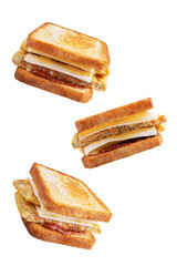 Asian street sandwich with omelette on a white isolated background