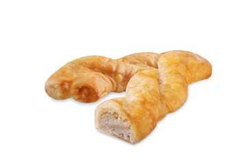 Braid filo dough Greek pie with filling on a white isolated background