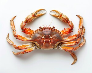 Vivid Fresh Crab on White Background with Claws - Culinary Delicacy Ready for Cooking