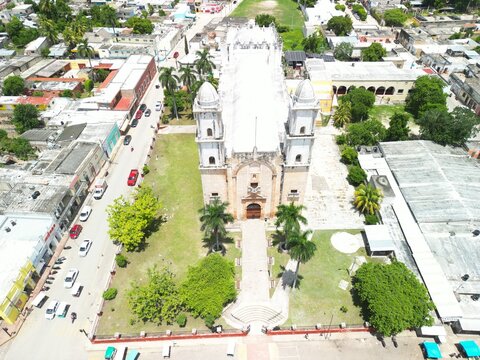 aerial view of cathedral of Peto, yucatan, mexico
