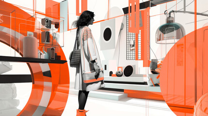Fototapeta premium Showcase a variety of design disciplines, including architecture, fashion, industrial design, graphic design, and digital media, illustrating their unique contributions and styles. 